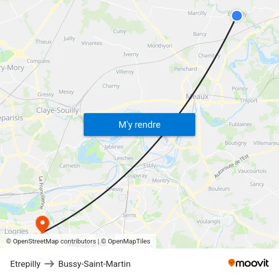 Etrepilly to Bussy-Saint-Martin map
