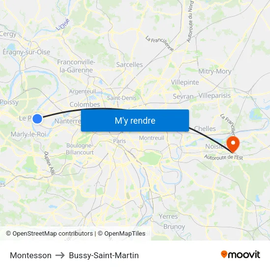 Montesson to Bussy-Saint-Martin map