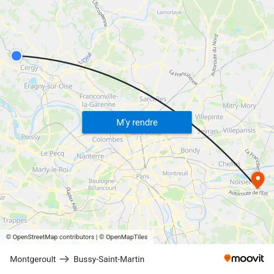 Montgeroult to Bussy-Saint-Martin map
