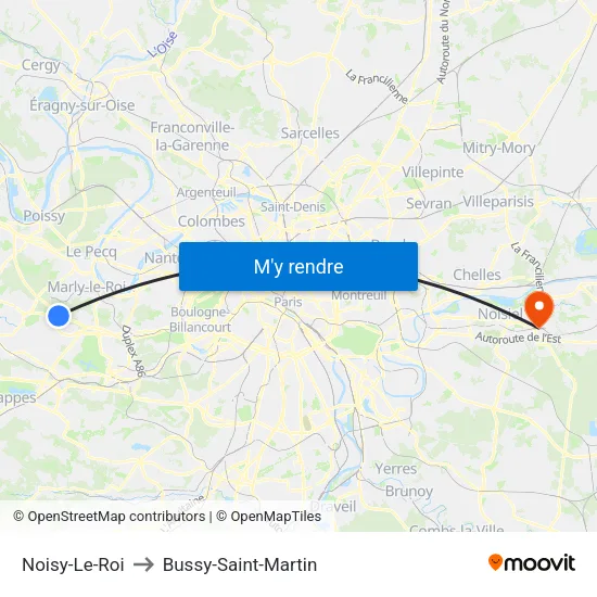 Noisy-Le-Roi to Bussy-Saint-Martin map
