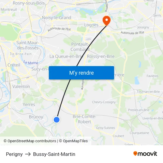 Perigny to Bussy-Saint-Martin map