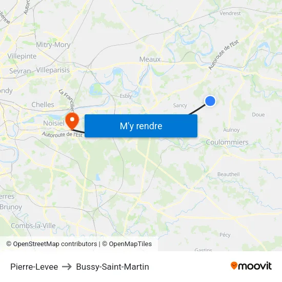 Pierre-Levee to Bussy-Saint-Martin map