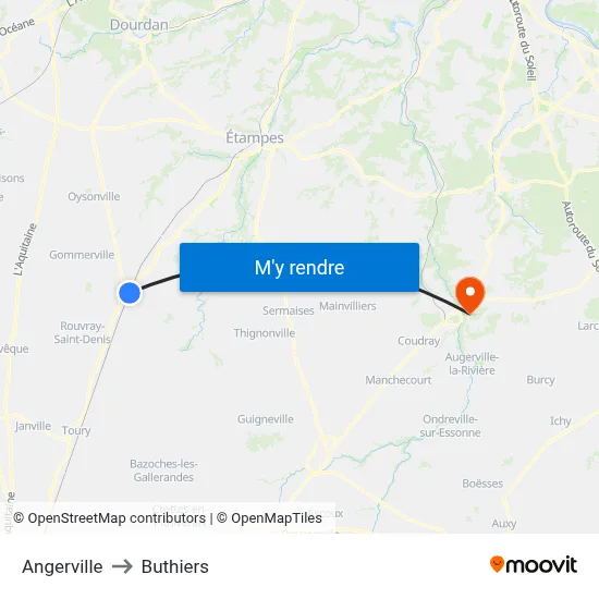 Angerville to Buthiers map