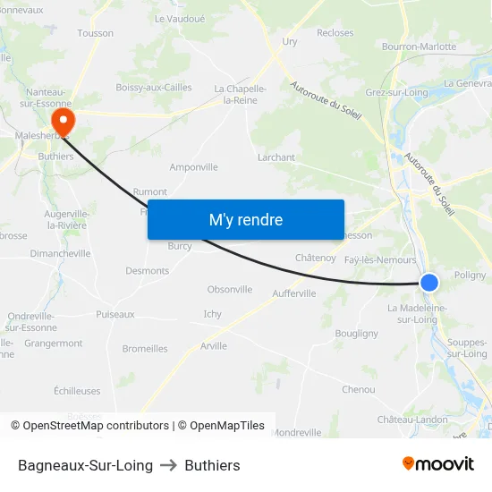Bagneaux-Sur-Loing to Buthiers map