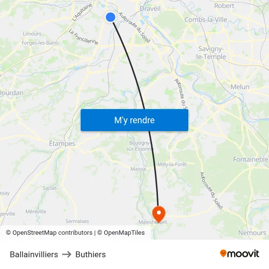 Ballainvilliers to Buthiers map
