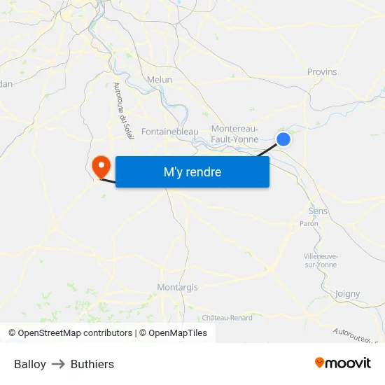 Balloy to Buthiers map