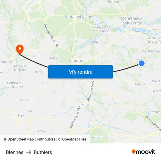 Blennes to Buthiers map
