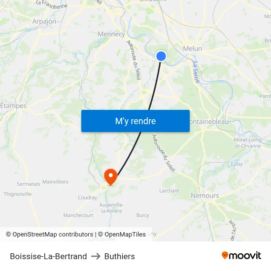 Boissise-La-Bertrand to Buthiers map