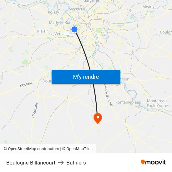 Boulogne-Billancourt to Buthiers map