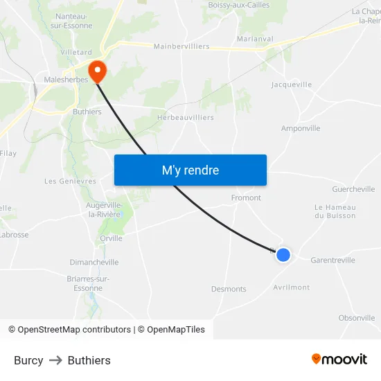 Burcy to Buthiers map