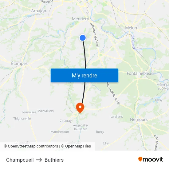 Champcueil to Buthiers map