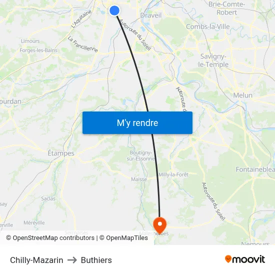 Chilly-Mazarin to Buthiers map