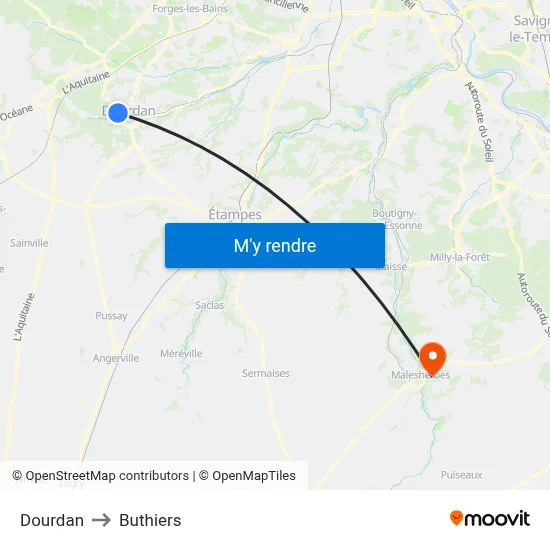 Dourdan to Buthiers map