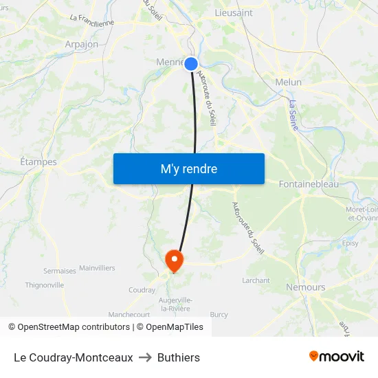 Le Coudray-Montceaux to Buthiers map
