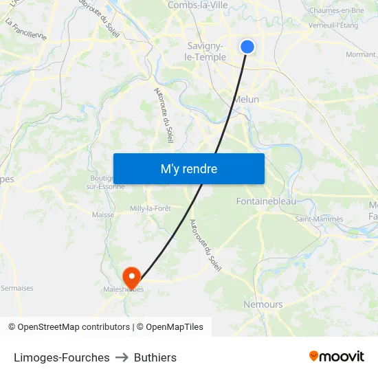 Limoges-Fourches to Buthiers map