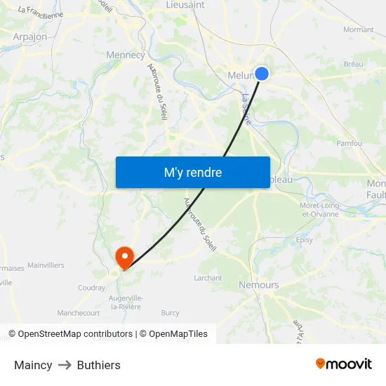 Maincy to Buthiers map