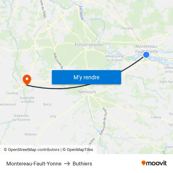 Montereau-Fault-Yonne to Buthiers map