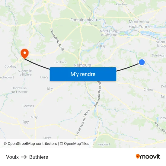 Voulx to Buthiers map