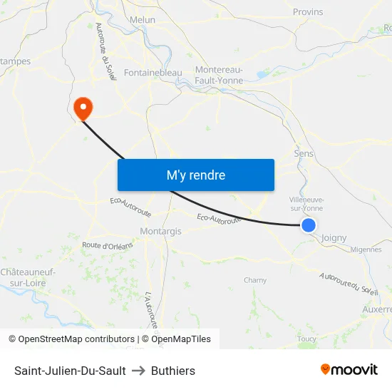 Saint-Julien-Du-Sault to Buthiers map