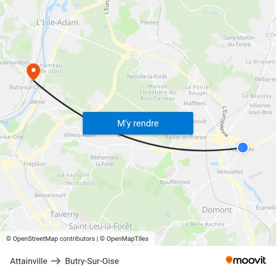 Attainville to Butry-Sur-Oise map