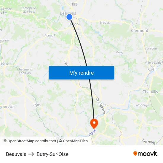 Beauvais to Butry-Sur-Oise map