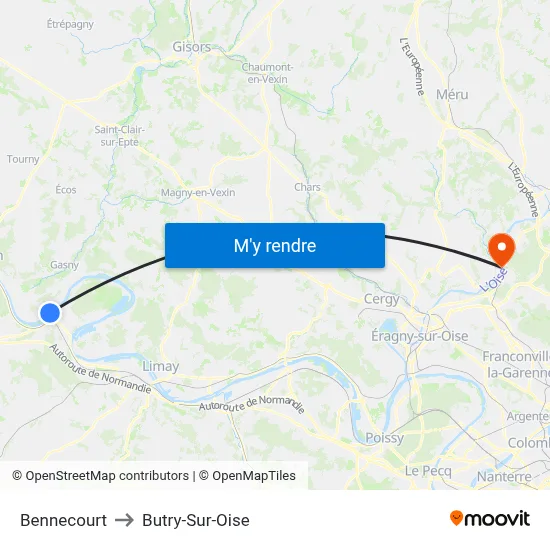 Bennecourt to Butry-Sur-Oise map