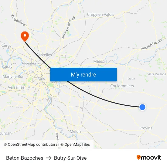 Beton-Bazoches to Butry-Sur-Oise map