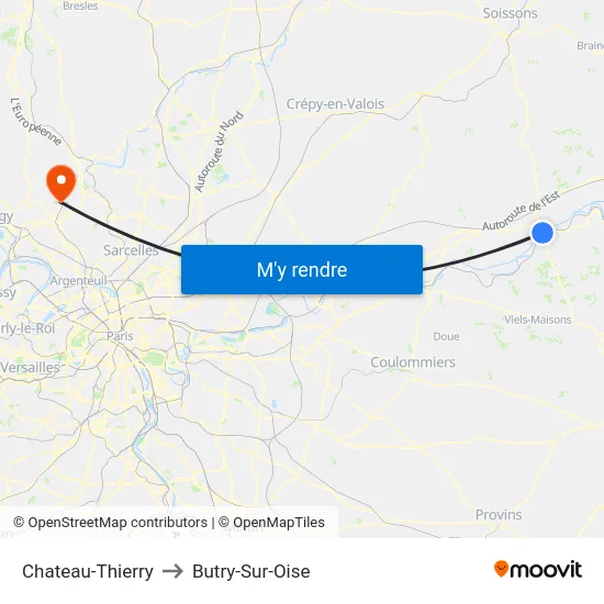 Chateau-Thierry to Butry-Sur-Oise map