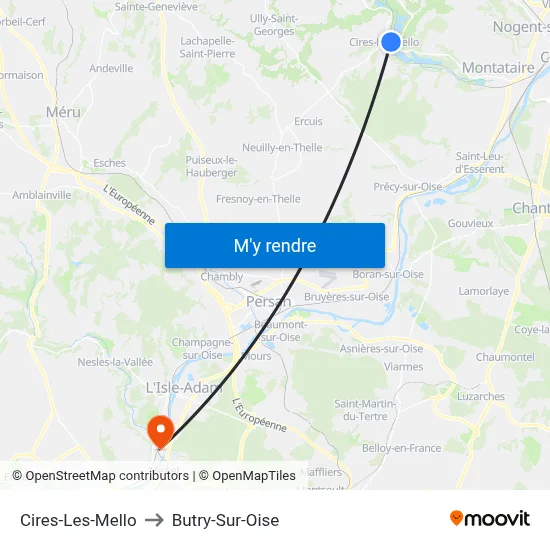 Cires-Les-Mello to Butry-Sur-Oise map