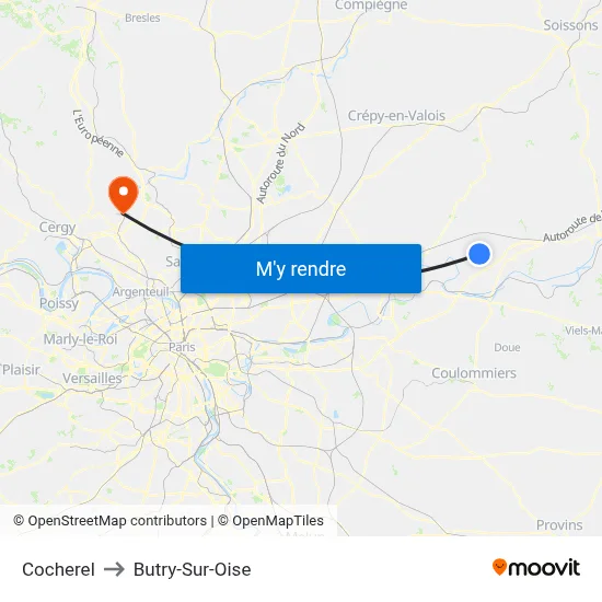 Cocherel to Butry-Sur-Oise map
