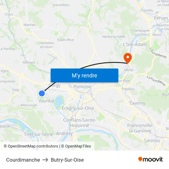 Courdimanche to Butry-Sur-Oise map