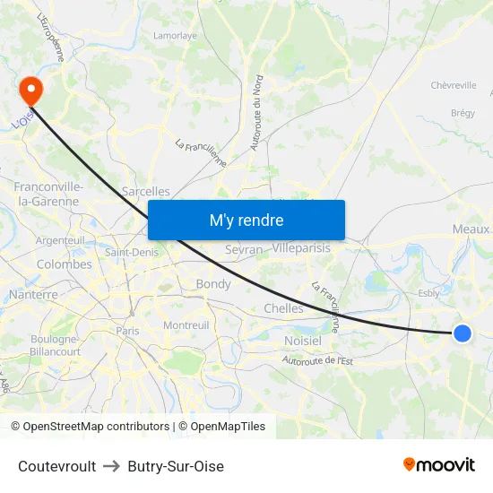 Coutevroult to Butry-Sur-Oise map