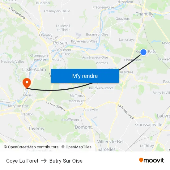 Coye-La-Foret to Butry-Sur-Oise map