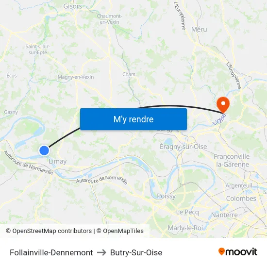 Follainville-Dennemont to Butry-Sur-Oise map