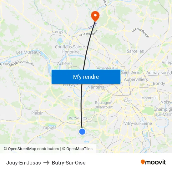 Jouy-En-Josas to Butry-Sur-Oise map
