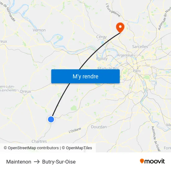 Maintenon to Butry-Sur-Oise map