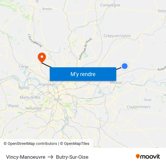 Vincy-Manoeuvre to Butry-Sur-Oise map