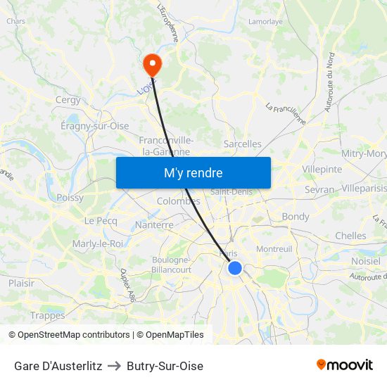 Gare D'Austerlitz to Butry-Sur-Oise map