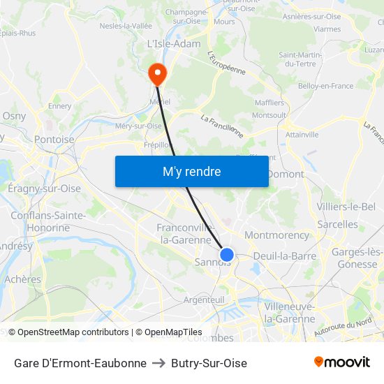 Gare D'Ermont-Eaubonne to Butry-Sur-Oise map