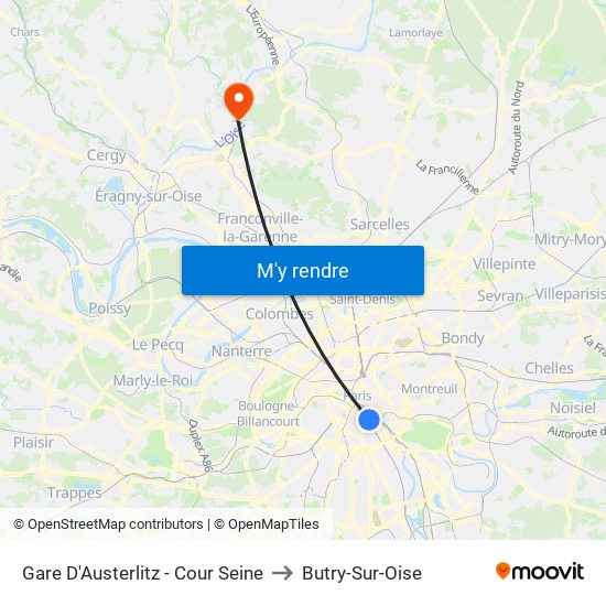 Gare D'Austerlitz - Cour Seine to Butry-Sur-Oise map