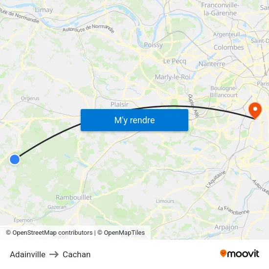 Adainville to Cachan map