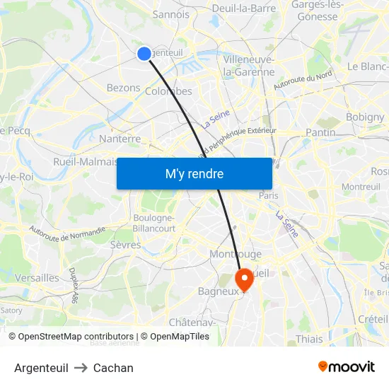 Argenteuil to Cachan map