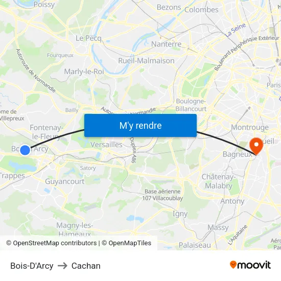 Bois-D'Arcy to Cachan map
