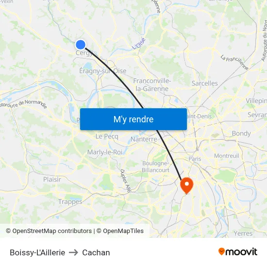Boissy-L'Aillerie to Cachan map
