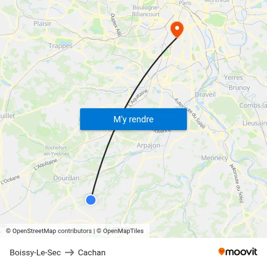 Boissy-Le-Sec to Cachan map
