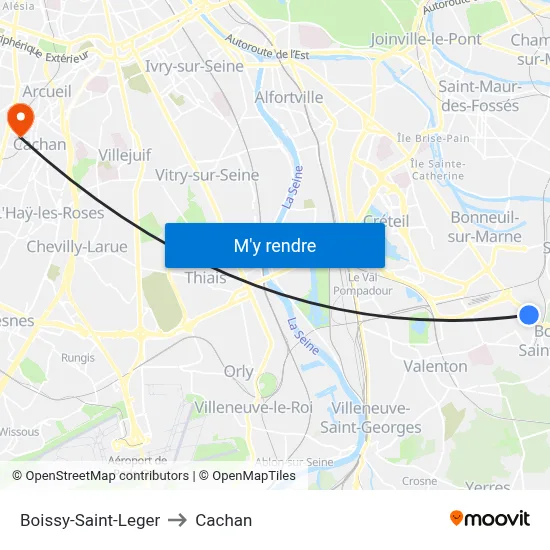 Boissy-Saint-Leger to Cachan map