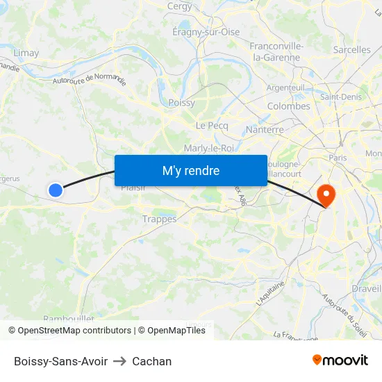 Boissy-Sans-Avoir to Cachan map