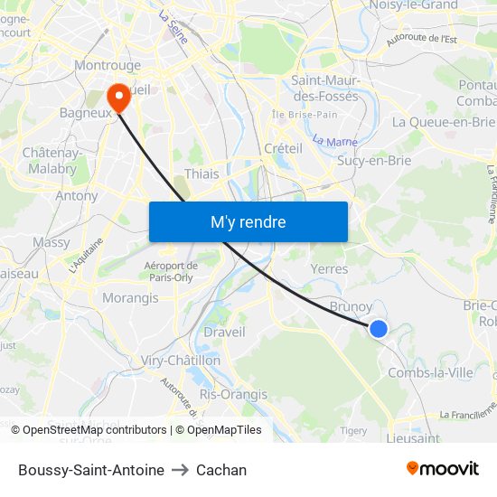 Boussy-Saint-Antoine to Cachan map
