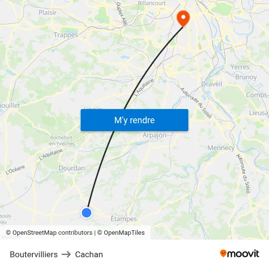 Boutervilliers to Cachan map