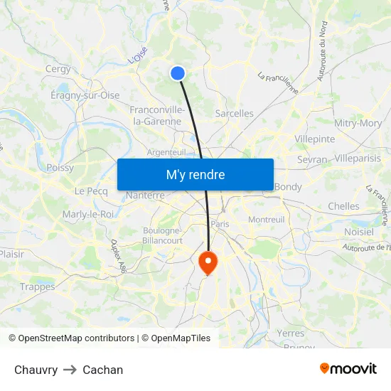 Chauvry to Cachan map